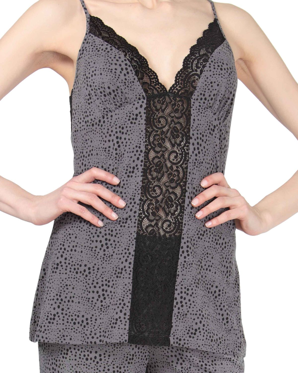 Women's Lace Trim Animal Print Lightweight Cami Pajama Set : Color: Animal Print