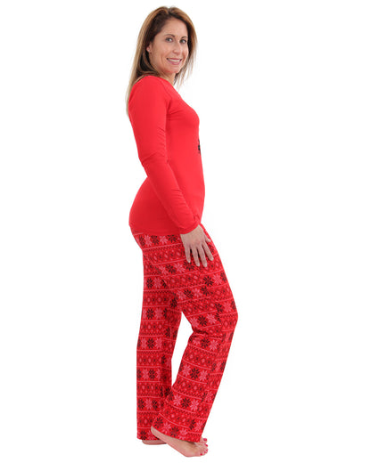 Women's Santa Don't Judge Me Snowflake Love Two-Piece PJ Set : Color: Red