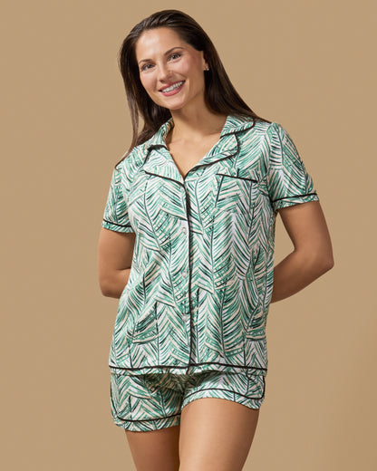 Women's Palm Play Notch Collar Cotton Blend Pajama Set