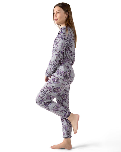 Women's 2 Piece Purple Blossom Long Sleeve and Tapered Pant Pajama Set