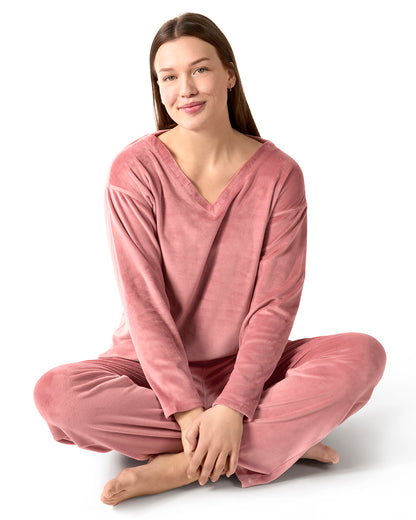 Women's 2 Piece Velour V-Neck Sweatshirt Lounge Set