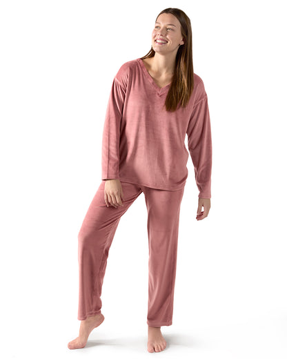 Women's 2 Piece Velour V-Neck Sweatshirt Lounge Set