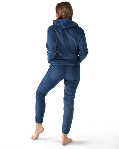 Women's 2 Piece Plush Ribbed Velour Hooded Sweatshirt Set