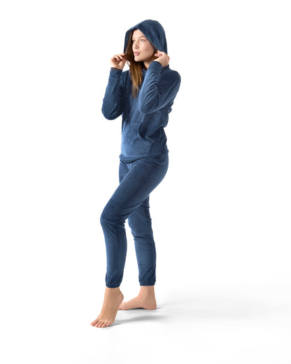 Women's 2 Piece Plush Ribbed Velour Hooded Sweatshirt Set