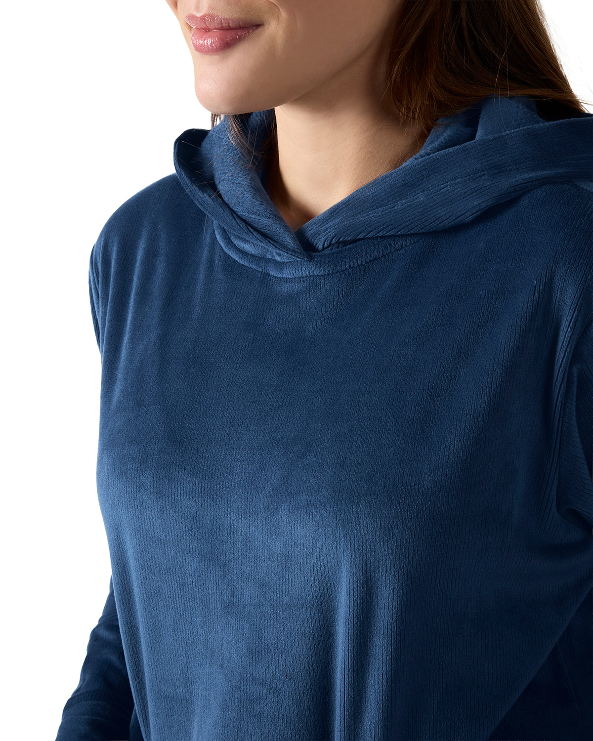 Women's 2 Piece Plush Ribbed Velour Hooded Sweatshirt Set