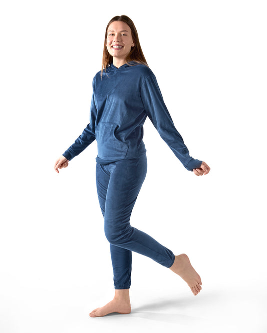 Women's 2 Piece Plush Ribbed Velour Hooded Sweatshirt Set