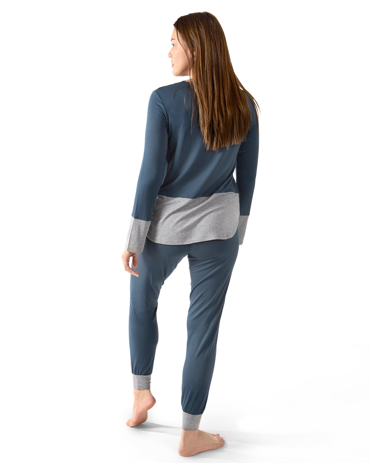 Women's 2 Piece Two Tone Blue and Gray Pajama Set