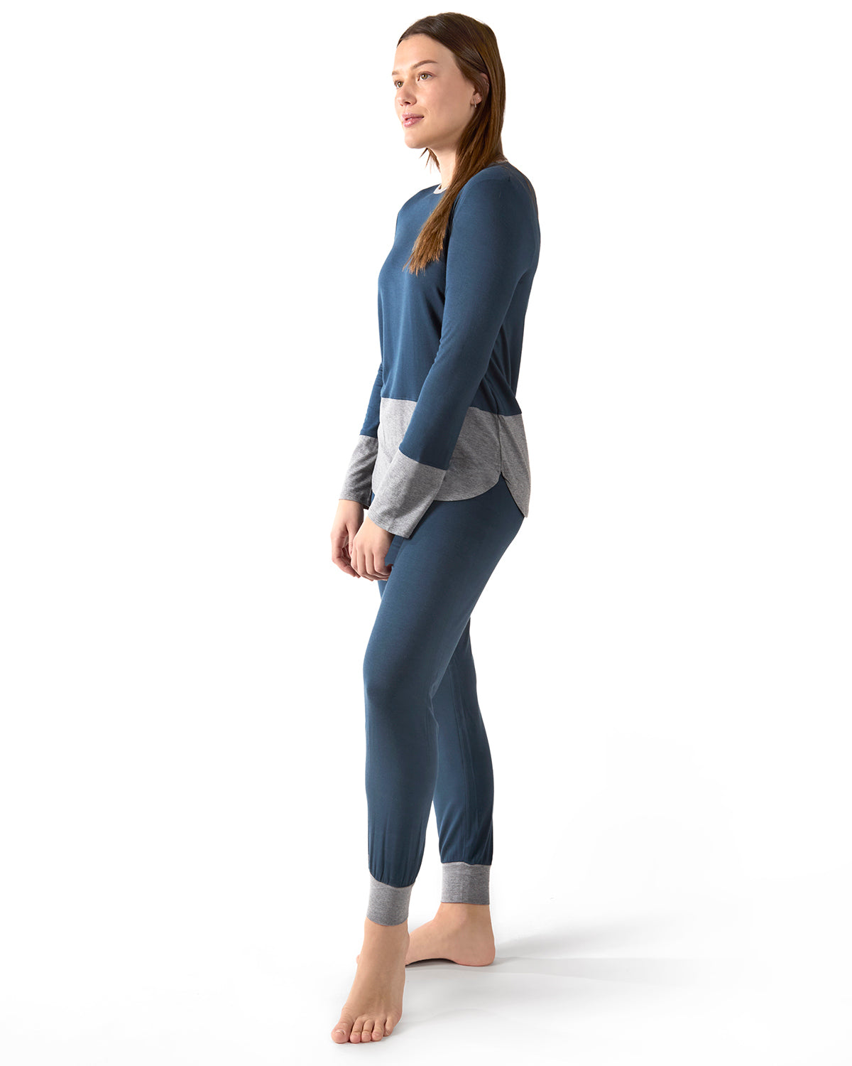 Women's 2 Piece Two Tone Blue and Gray Pajama Set