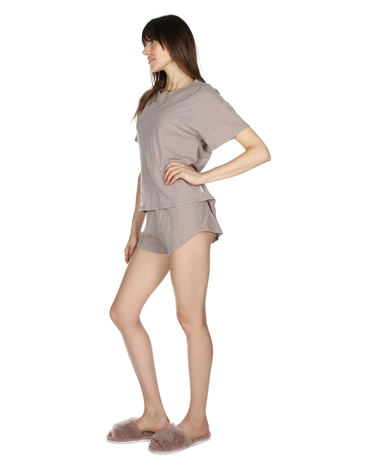 Women's Relaxed Fit 100% Cotton Slub Knit Short Set : Color: Taupe