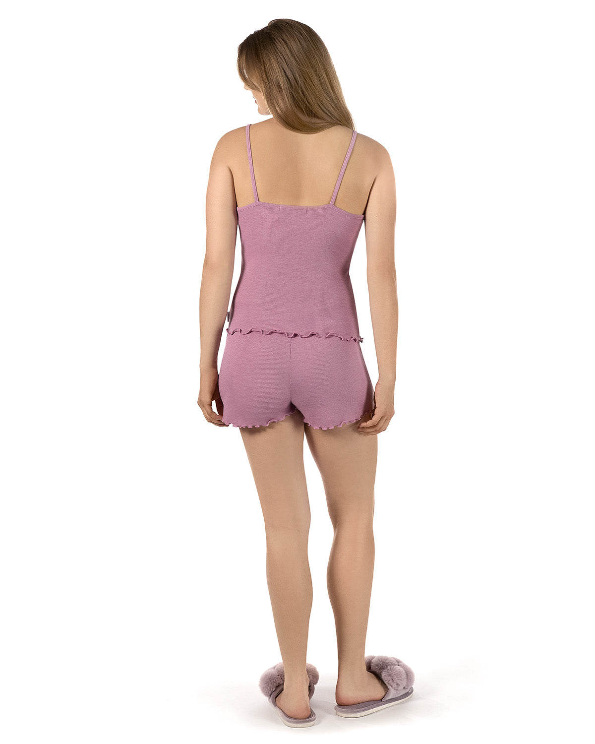 Women's Ruffled Lettuce Edge Rib Tank Top and Short Set