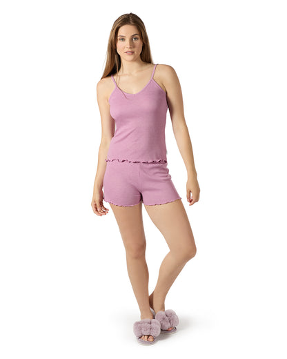 Women's Ruffled Lettuce Edge Rib Tank Top and Short Set