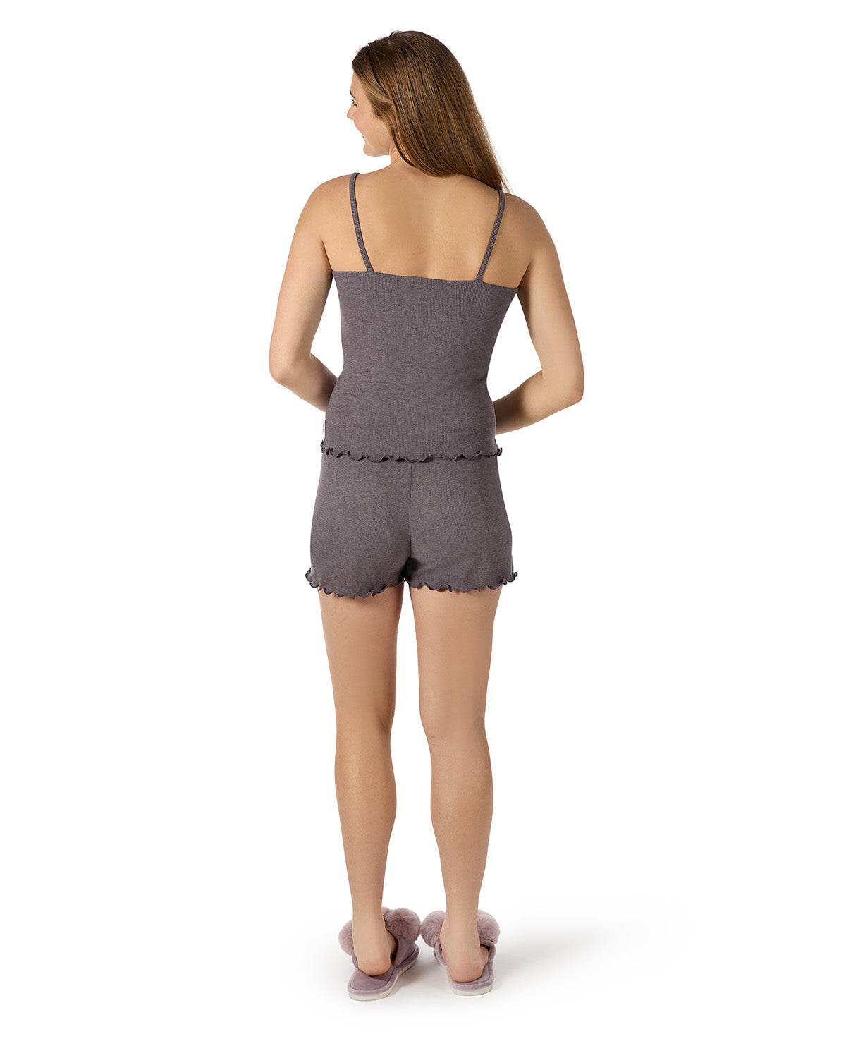 Women's Ruffled Lettuce Edge Rib Tank Top and Short Set