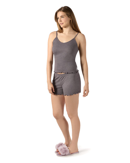 Women's Ruffled Lettuce Edge Rib Tank Top and Short Set