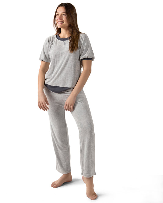 Women's Bamboo-Blend Spa Terry Matching Top and Pants Set
