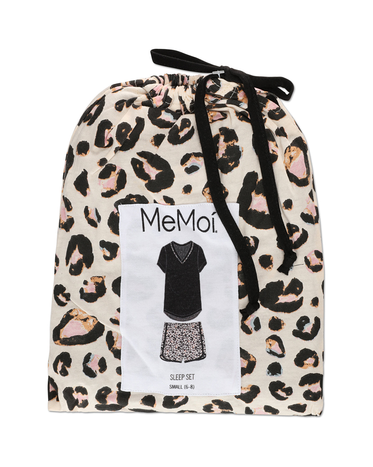 Women's Leopard V-Neck Cotton Blend Pajama Set : Color: Black