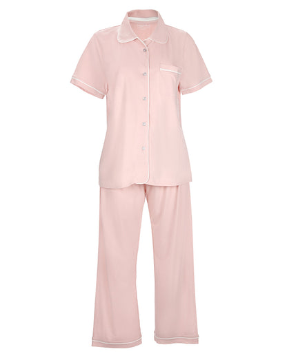 Women's Notch Collar Capri Cotton Blend Pajama Set : Color: Misty Rose