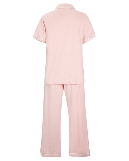 Women's Notch Collar Capri Cotton Blend Pajama Set : Color: Misty Rose