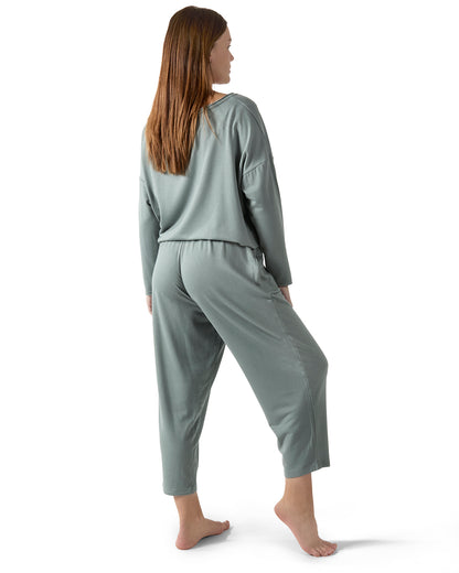 Women's Raw Edge Long Sleeve Shirt and Jogger Pants Set