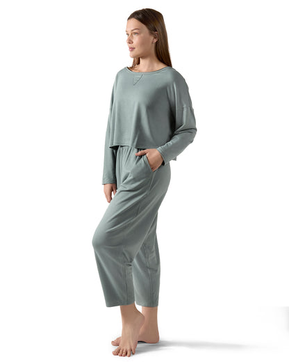 Women's Raw Edge Long Sleeve Shirt and Jogger Pants Set