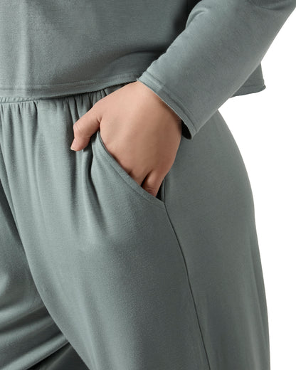 Women's Raw Edge Long Sleeve Shirt and Jogger Pants Set