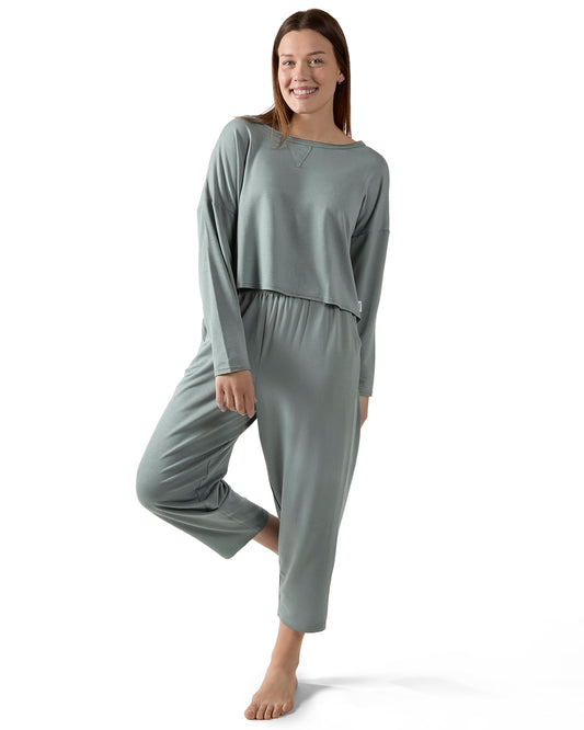 Women's Raw Edge Long Sleeve Shirt and Jogger Pants Set