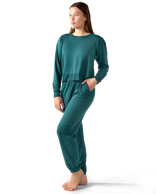 Women's Pleated Jogger Pants and Long Sleeve Shirt Set