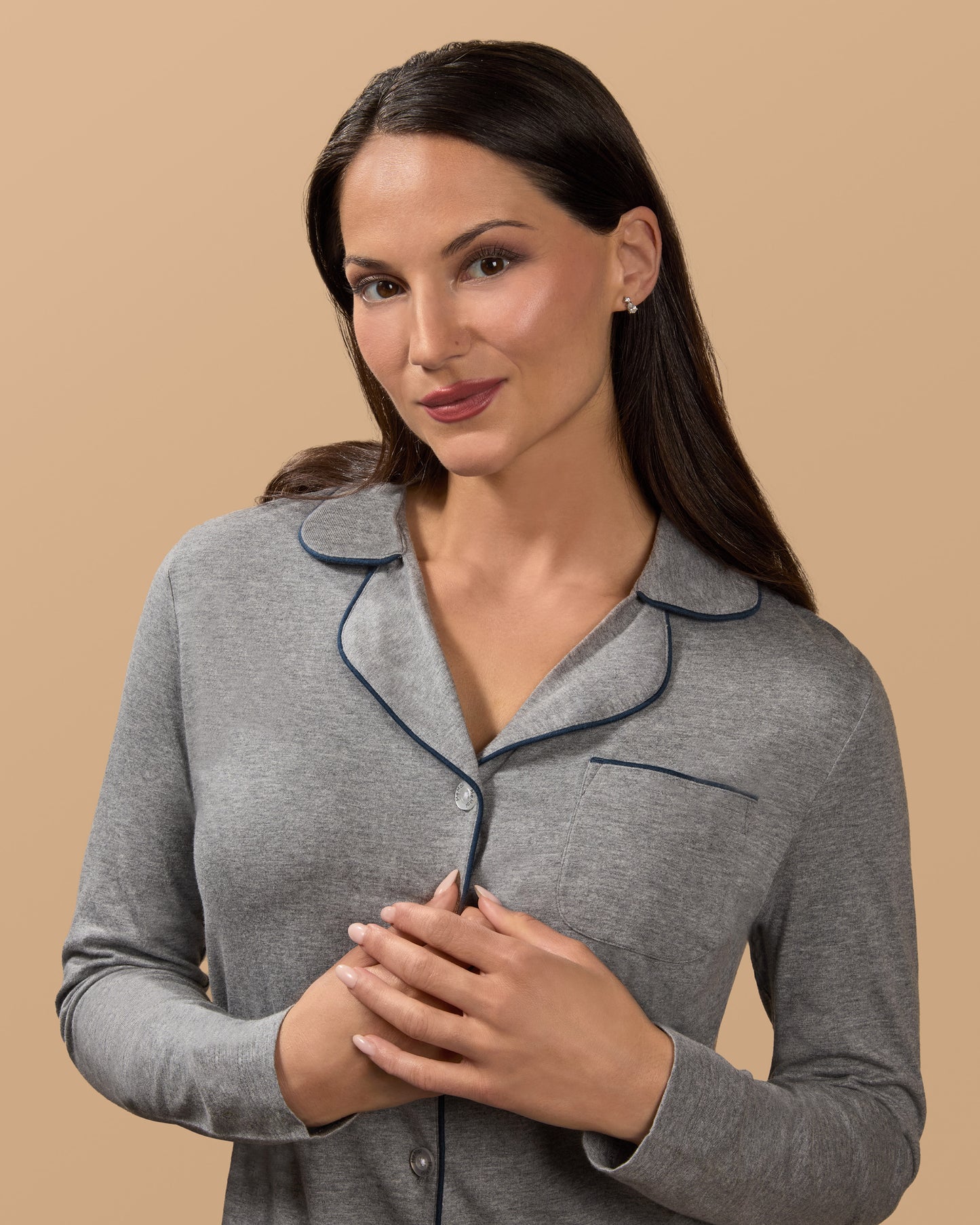 Women's Notch Collar Cotton Blend Pant Pajama Set