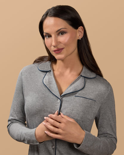 Women's Notch Collar Cotton Blend Pant Pajama Set