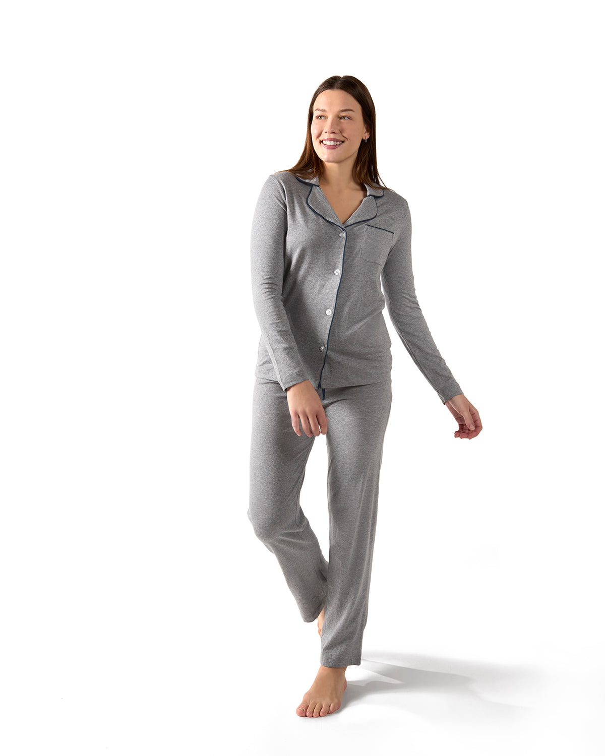 Women's Notch Collar Cotton Blend Pant Pajama Set