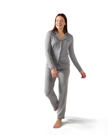 Women's Notch Collar Cotton Blend Pant Pajama Set