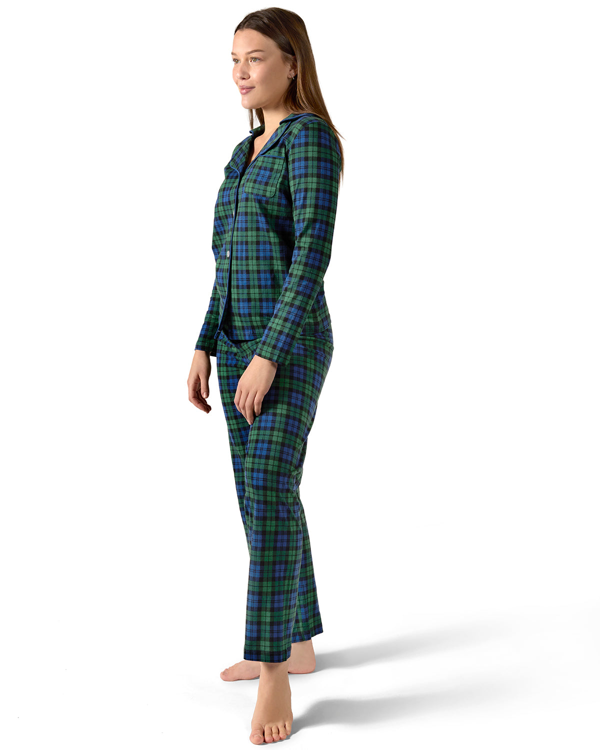 2 Piece Women's Plaid Cotton-Blend Notch-Collar Button-Down Pajama Set In a Bag