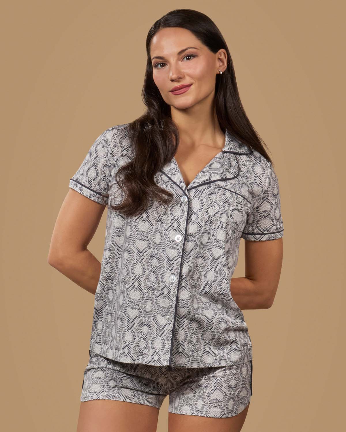 Women's Snake Notch Collar Cotton Blend Pajama Set