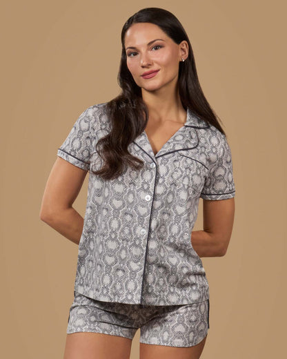 Women's Snake Notch Collar Cotton Blend Pajama Set