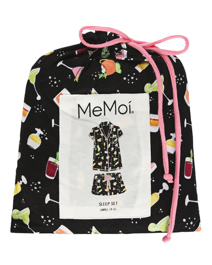 Women's Cocktail Notch Collar Cotton Blend Pajama Set : Color: Black