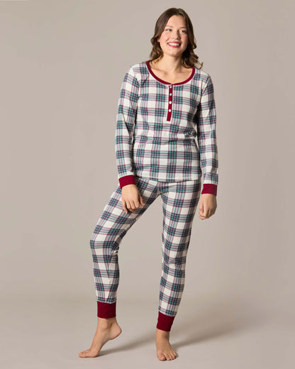Women's Henley Plaid Cotton Blend Pajama Set