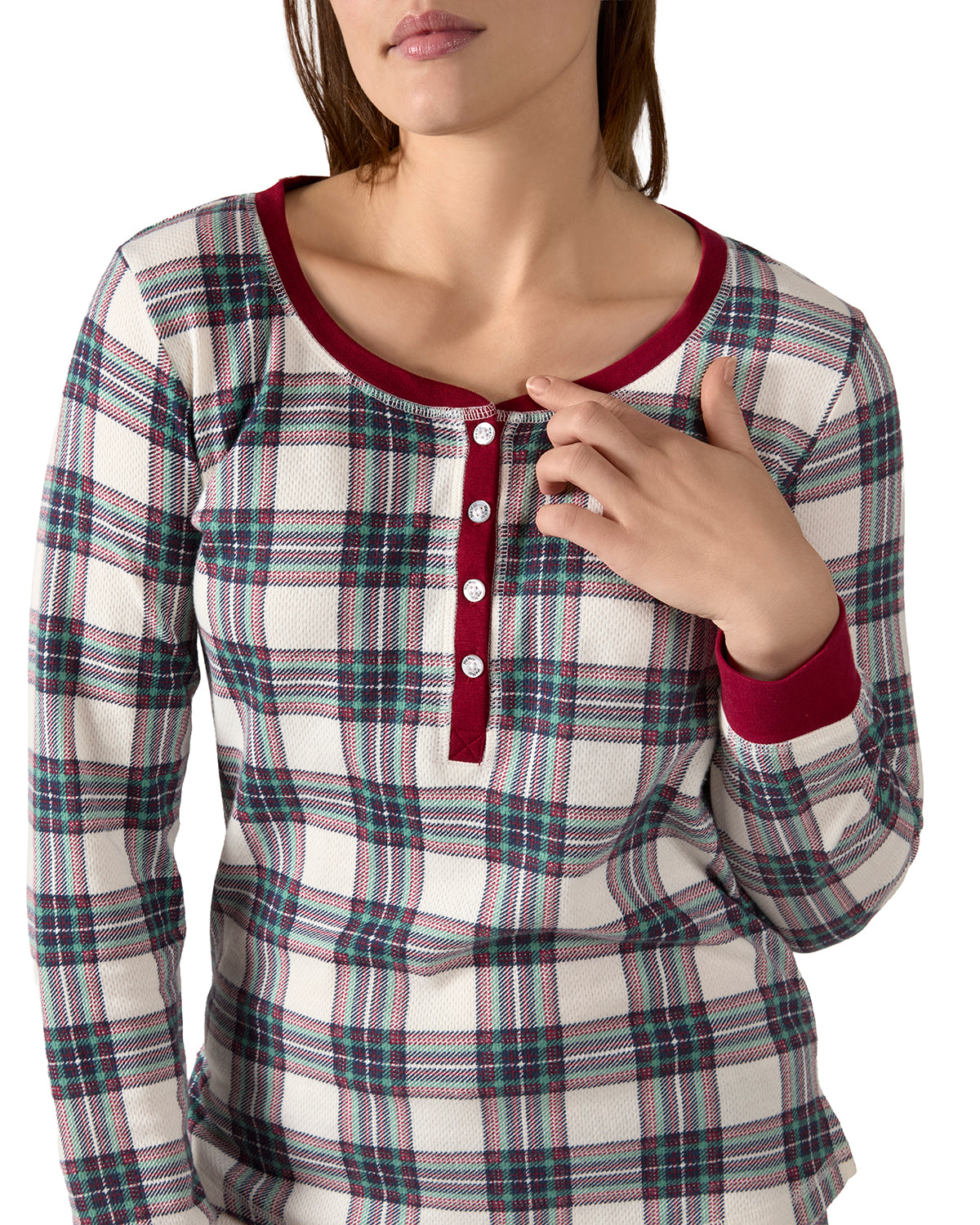 Women's Henley Plaid Cotton Blend Pajama Set