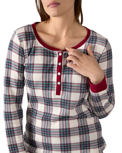 Women's Henley Plaid Cotton Blend Pajama Set