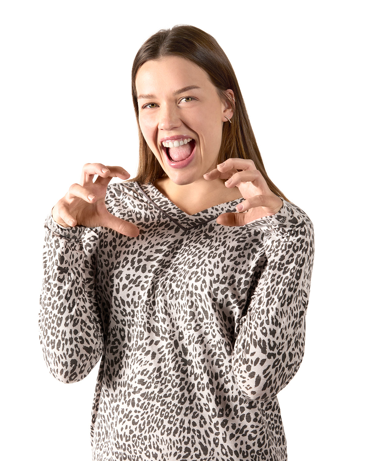 Women's Leopard Print Cotton Blend Pajama Set