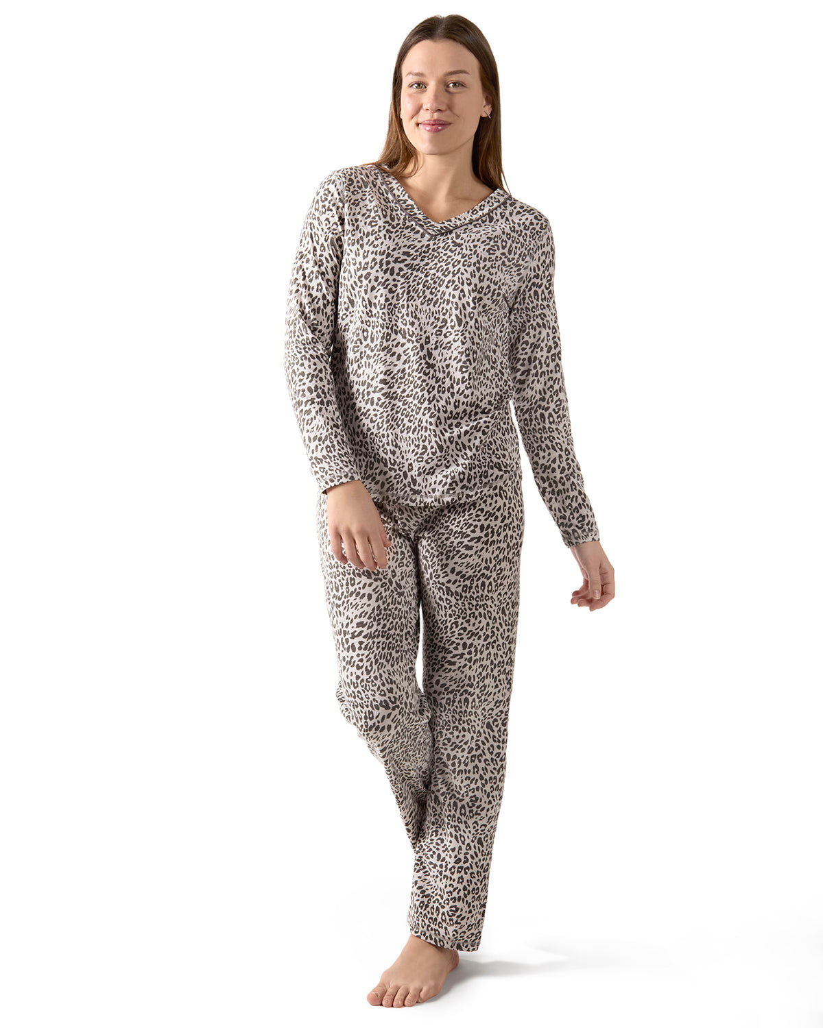 Women's Leopard Print Cotton Blend Pajama Set