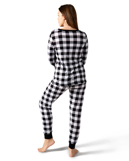 Women's Henley Buffalo Plaid Long Sleeve Pajama Set
