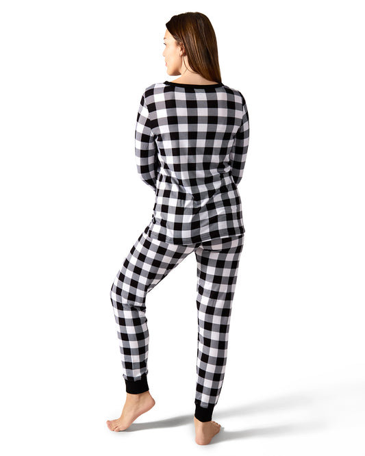 Women's Henley Buffalo Plaid Long Sleeve Pajama Set