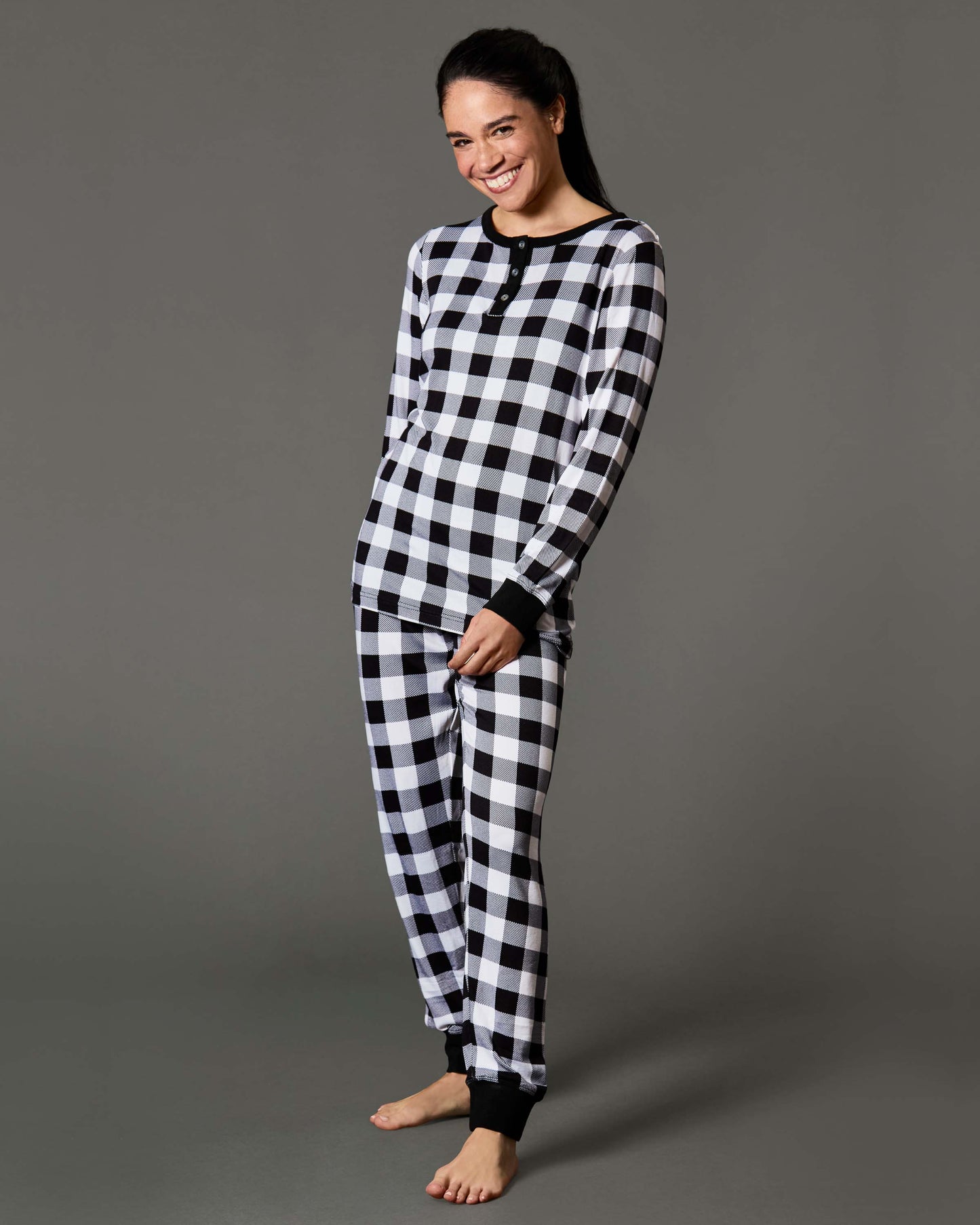 Women's Henley Buffalo Plaid Long Sleeve Pajama Set