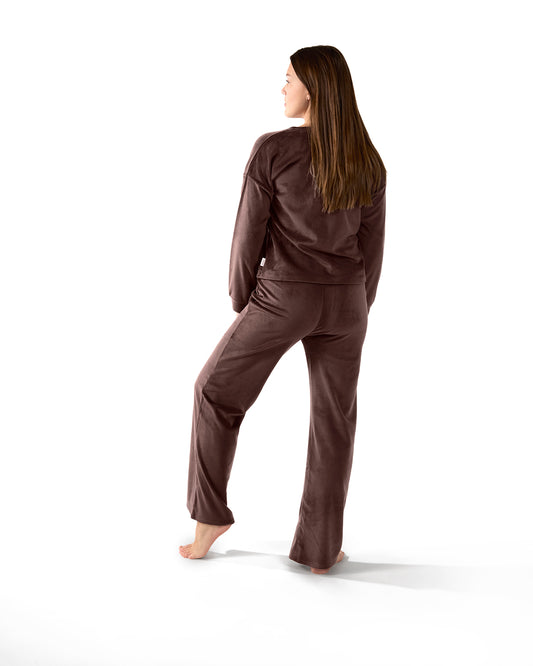 Women's Velour Loose Fit V-Neck Sweatshirt and Pants Set