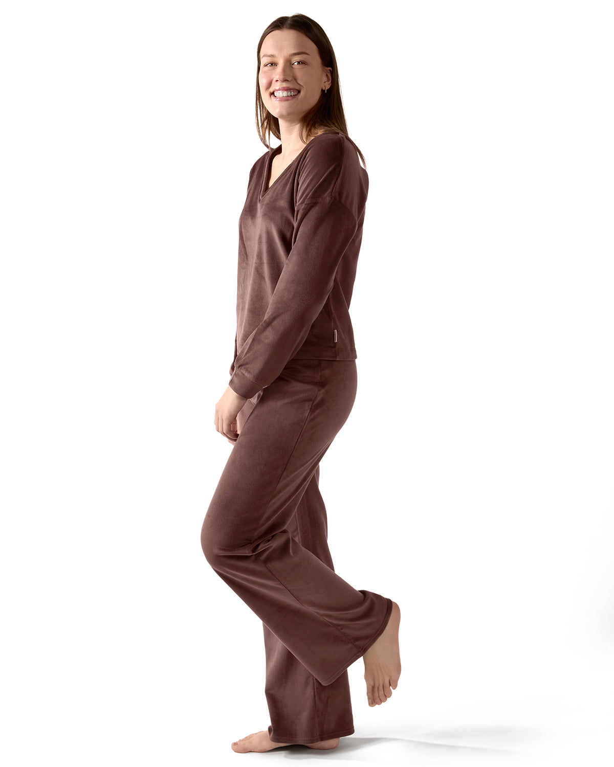 Women's Velour Loose Fit V-Neck Sweatshirt and Pants Set