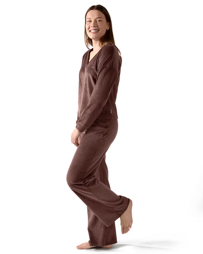 Women's Velour Loose Fit V-Neck Sweatshirt and Pants Set