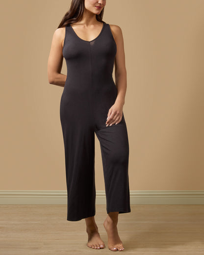 Women's V-Neck Luxe Rib Fitted Capri Style Romper