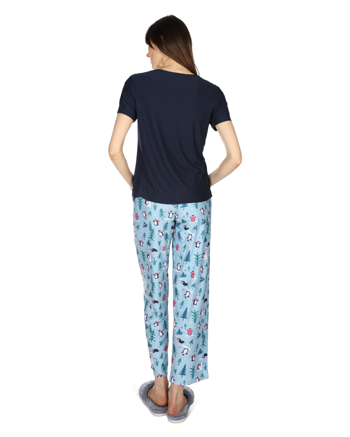 Women's Winter Penguin Two Piece PJ Set in a Bag : Color: Blue Frost