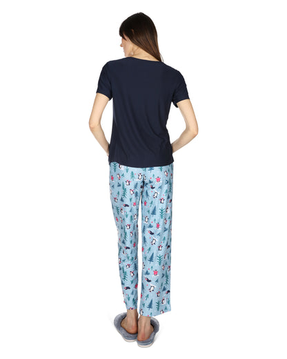 Women's Winter Penguin Two Piece PJ Set in a Bag : Color: Blue Frost