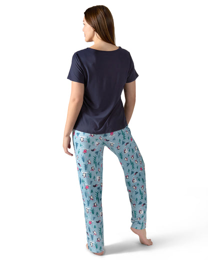 Women's Winter Penguin Two Piece PJ Set in a Bag