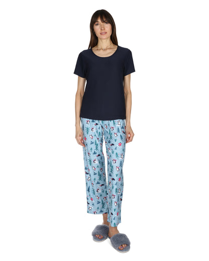 Women's Winter Penguin Two Piece PJ Set in a Bag : Color: Blue Frost